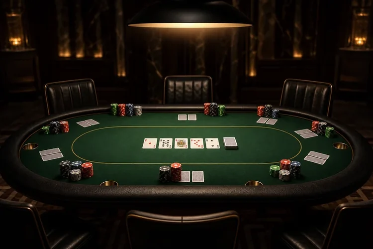 Stół pokerowy z żetonami