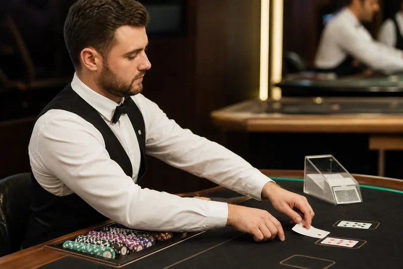 Krupier rozdający karty w blackjacka
