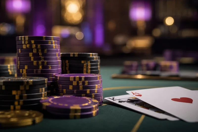 Żetony pokerowe i karty na stole