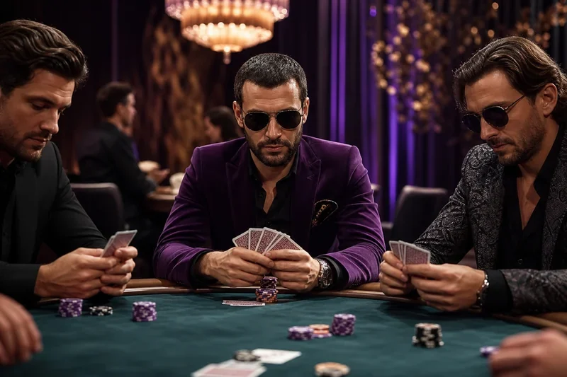 Gracze przy stole pokerowym Texas Hold'em